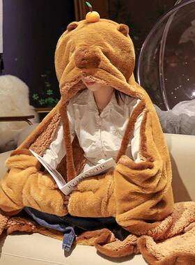 可a爱水豚卡加巴拉capybra冬季披皮风斗篷szx23123女冬绒加厚懒人