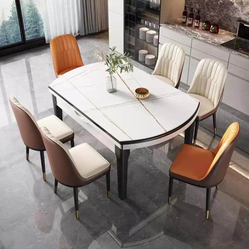 实伸缩岩板餐桌意式极木简奢轻大理餐石桌椅组合小户型折叠圆岩板