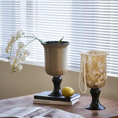 BXG22-BK器新品高居脚法式风灯烛台两用玻璃花复古风软装家瓶花摆