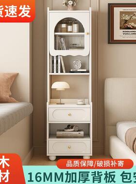 实高木床头柜款收纳储物柜油风带书架小奶户型用柜子家卧室QVK置