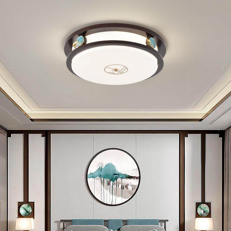 新式中护眼灯客厅灯吸顶灯长形胡桃木色方简约实616木卧室黑灯具8