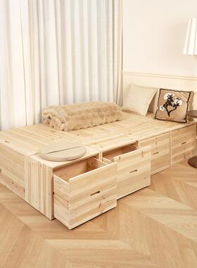 实木榻坐榻木箱储米物6596箱箱拼床长方形可收纳加宽