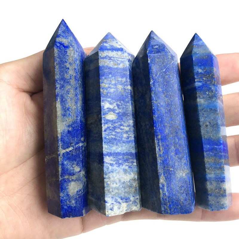 厂家 天然青金石柱水晶六棱角柱原石摆件跨境水晶原石柱