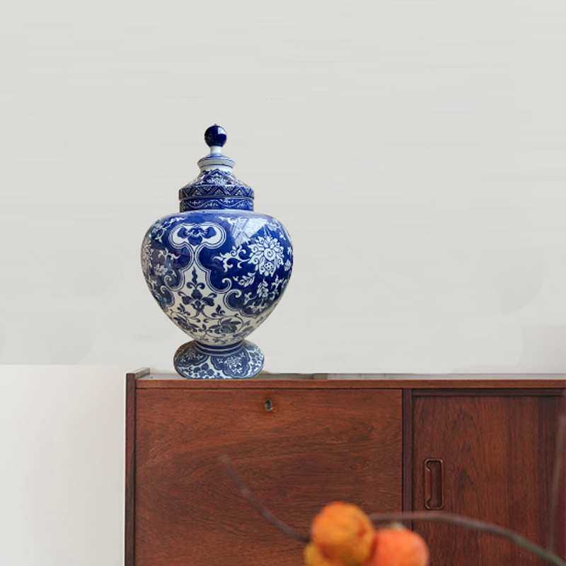 青花瓷花瓶仿古瓶新中式客厅陶瓷餐桌复古装饰插花瓷器落地摆件