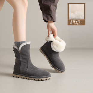 真皮皮毛一体一脚蹬雪地靴平底短靴女靴子保暖羊毛1992 独家