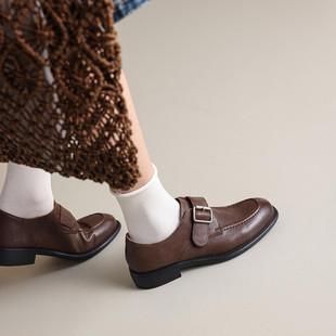 马皮做旧女鞋水洗牛津鞋小皮鞋平跟乐福鞋方头女单鞋2026新款春季