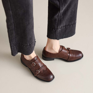 马皮乐福鞋深口2026春冬新款布洛克雕花英伦单鞋女士皮鞋真皮1837