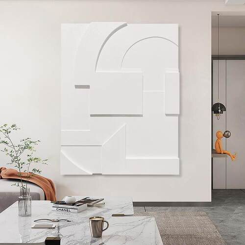 北欧风轻奢纯手绘油画抽象立体纯白装饰画竖版玄关过道挂画可定