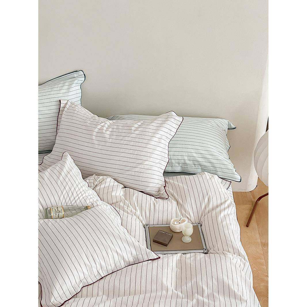 密拷边简约条纹全棉水洗棉四件套纯棉被套床单春夏季床上床品