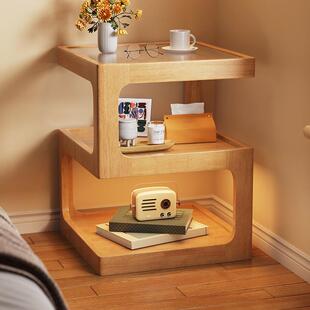 原木风实木床头柜创意床边柜现代简约小户型储物柜卧室床头置物架