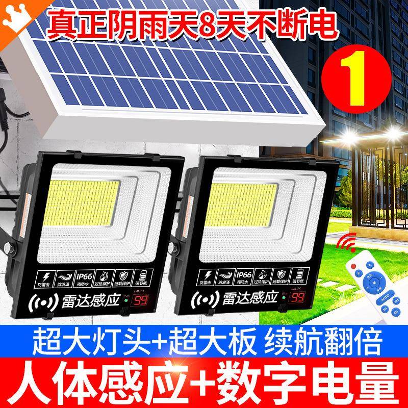 太阳能灯户外感应路灯一拖二家用防水庭院灯新农村LED照明投光灯