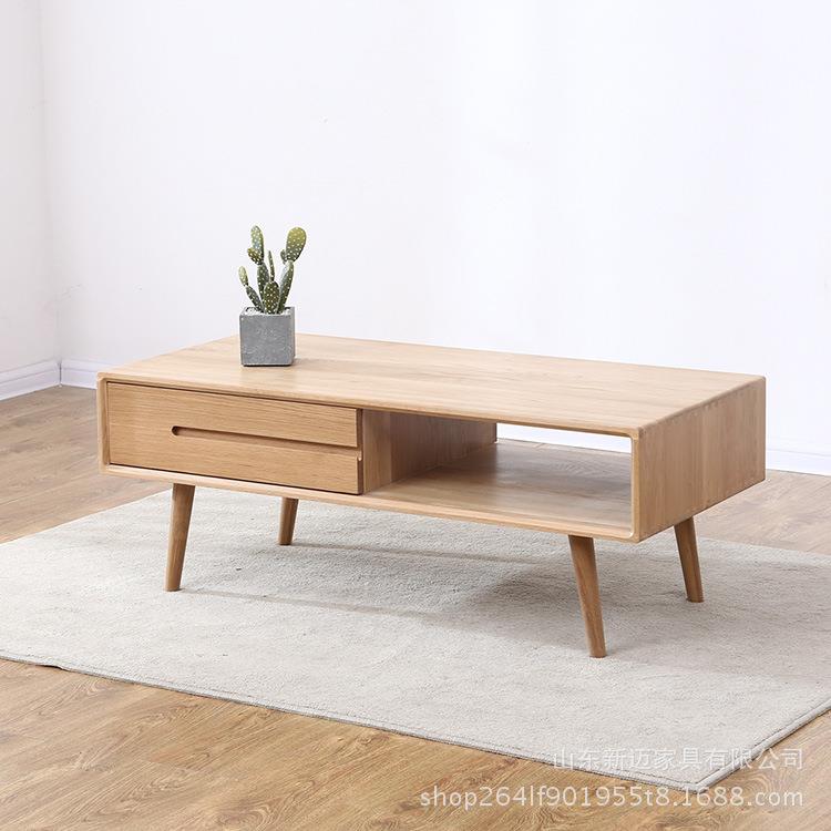简约实木茶几客厅家具带抽屉储物茶几橡木茶几组合诗云供应
