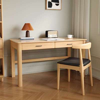 全实木书桌带抽屉电脑桌初中生简约家用双人学习桌儿童白色小桌子