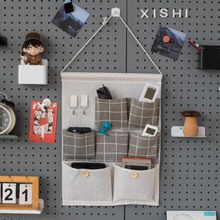 洞洞板配件收纳袋 棉麻挂袋墙挂式门后置物宿舍神器布袋手机挂兜