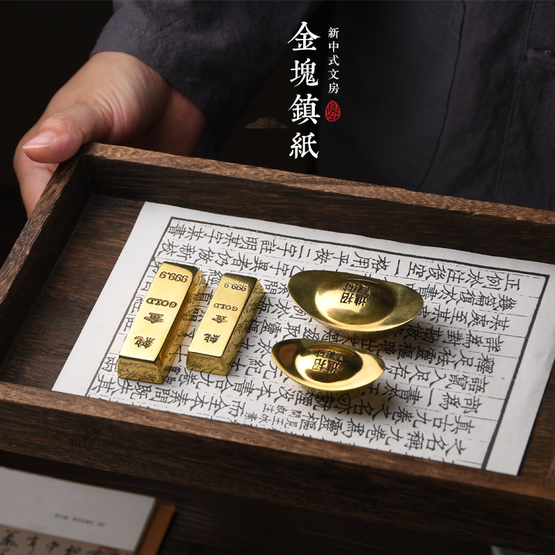 实心纯铜镇尺加重加厚文房四宝书法镇纸定制黄铜压纸石压书神器压