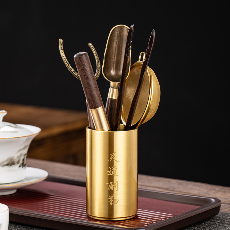 功夫茶具配件黑檀实木茶道六君子纯铜套装大全6君子茶夹泡茶工具