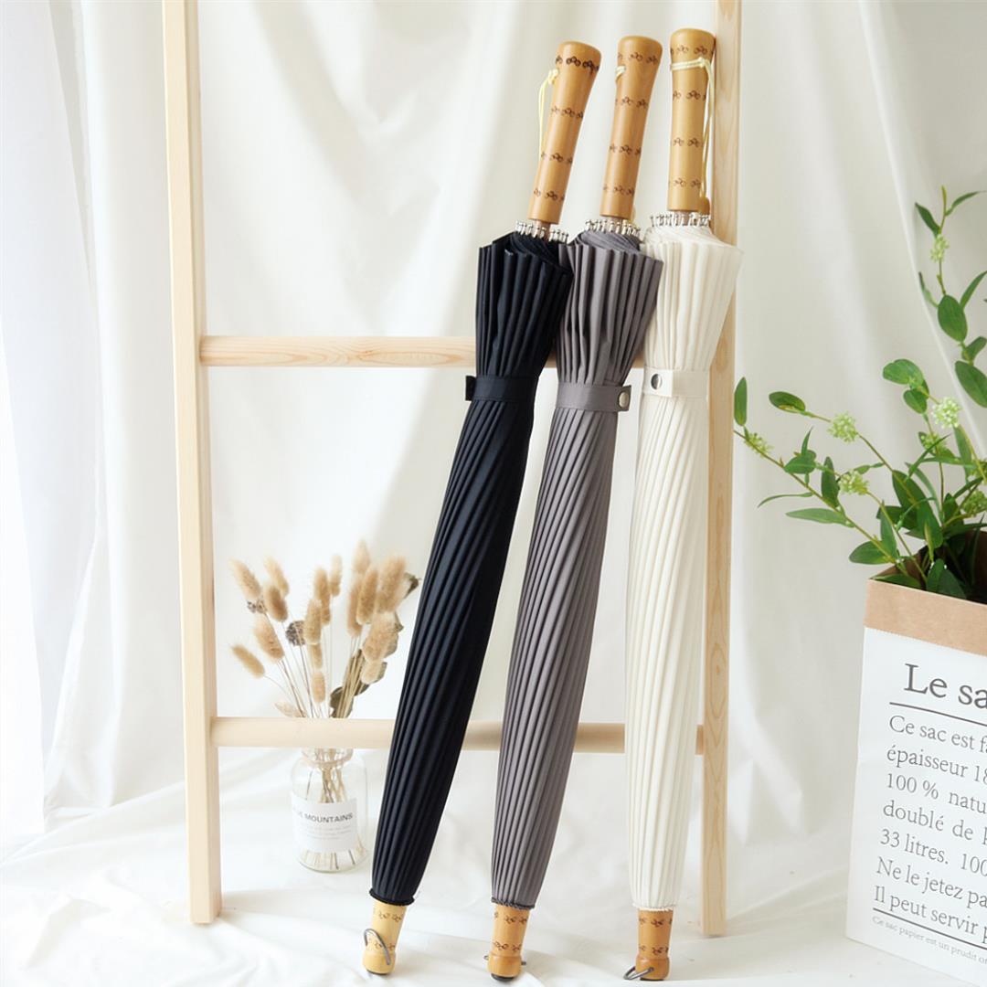 雨伞男大号24骨长柄木柄雨伞复汉风木质直柄N伞24骨竹伞黑白男女