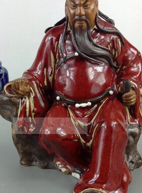 陶瓷工艺品石湾公仔家居装饰品礼品客厅招财人物摆件红袍坐关公