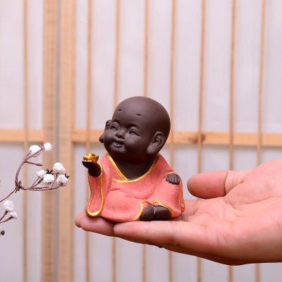 花宠桌面禅意迷你小摆件陶瓷创意茶宠彩砂小和尚微景观花盆装饰品