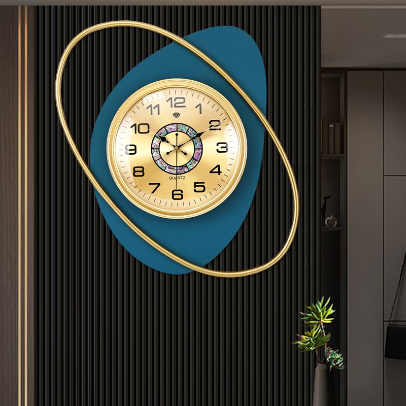 极简艺术免打孔个性静音挂钟家用客厅轻奢挂墙P时钟大气金属创意
