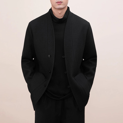 Taridean/塔尼德安秋冬新款羊毛外套男时尚简约V领休闲毛呢夹克男