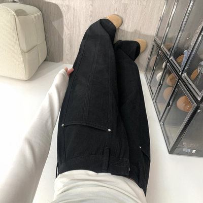 黑色阔腿牛仔裤女秋冬加