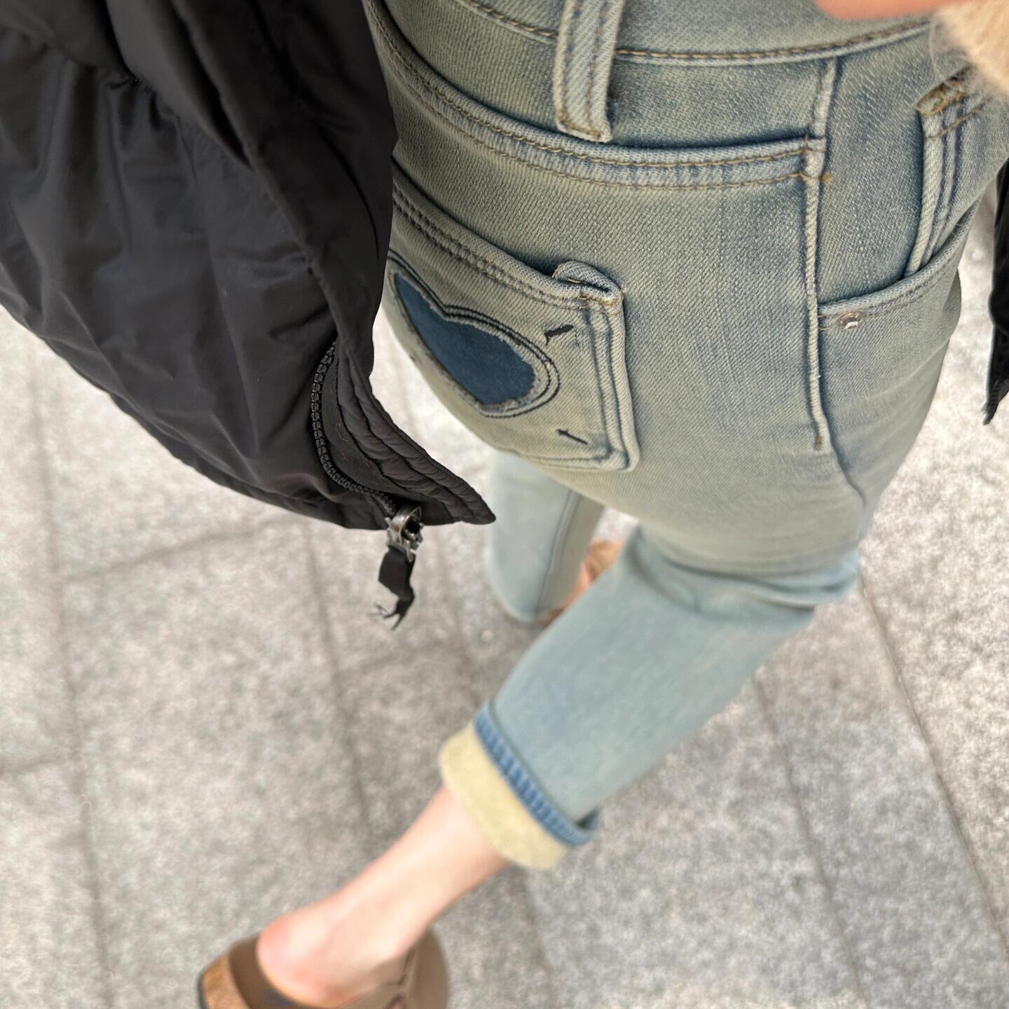 官图设计感加绒直筒九分牛仔裤女秋冬浅蓝色高腰弹力小个子烟管裤