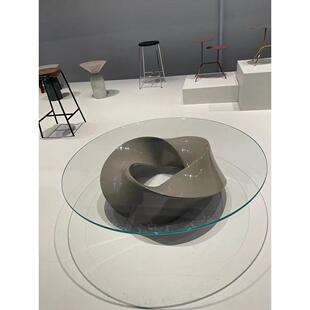 意式极简客厅家用圆形茶几轻奢钢化玻璃咖啡桌现代风创意个性茶桌