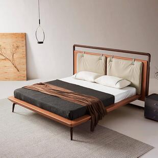 Poltrona Frau意式极简马鞍皮真皮床Volare Due实木现代轻奢主卧