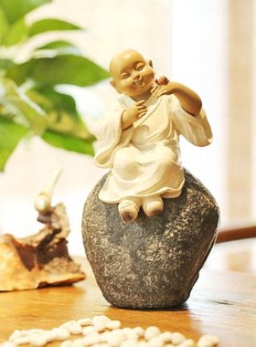 禅意装饰小沙弥摆件 喜相逢 创意家居办公桌博古架新中式工艺品