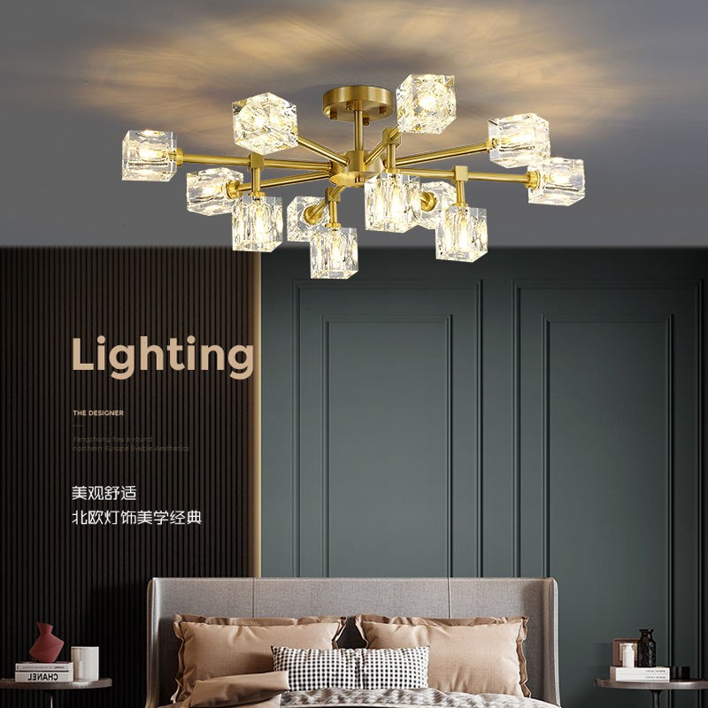 2025款轻奢全铜水晶r客厅灯简约现代家用餐厅灯北欧半吊灯卧室灯