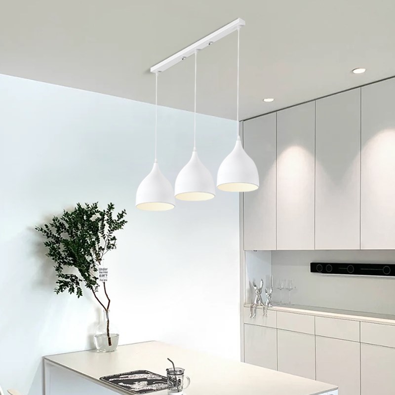 现代简约餐厅3头吊灯p餐桌饭厅圆盘长盘吧台吊灯奶油风白色灯具