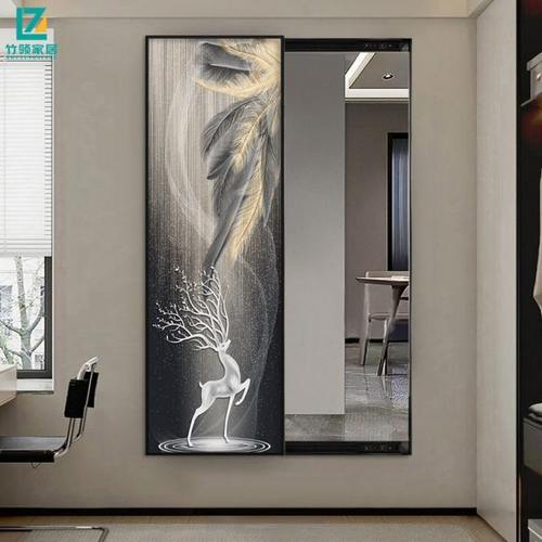 入户玄关装饰画隐藏式推拉全身镜子卧室隐形试衣镜可关闭穿衣镜