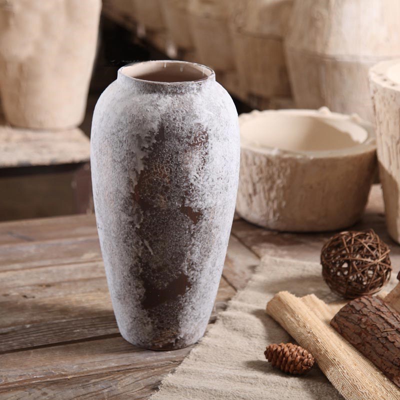 陶瓷旧雪花瓶古朴禅意陶罐复古侘寂风G式摆件手工民宿风咖啡厅花