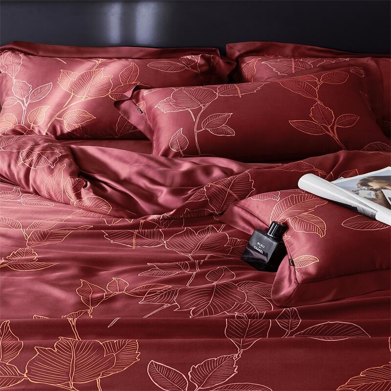 ouhou天丝四件套100支莱赛尔床笠款夏季床上用品新中式.印花高级