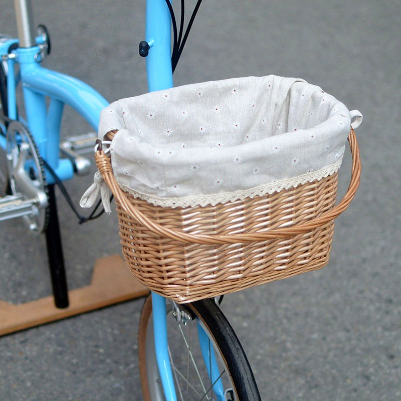 bromptoni大小布折叠自行车行d5d7d10藤编车前篮子车筐提手篮买菜