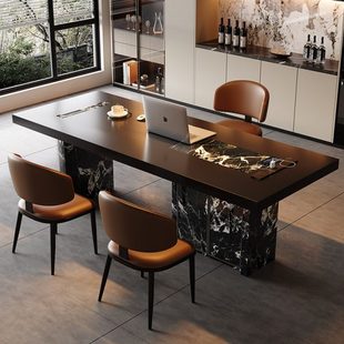 意式极简茶桌岛台茶桌一体倒台导台家用办公室高级感岩板中岛台