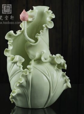 荷花花瓶创意个性手工莲花瓶家居办公装饰聚财招财佛供奉花瓶摆件