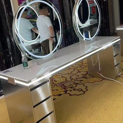 新款网红美发店镜台发廊专用理发店带桌面剪发烫染区镜子柜子一体