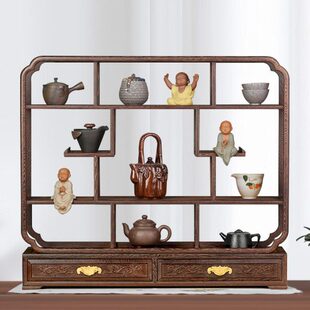鸡翅木博古架实木新中式桌面台式茶叶架子置物架红木古董架展示柜