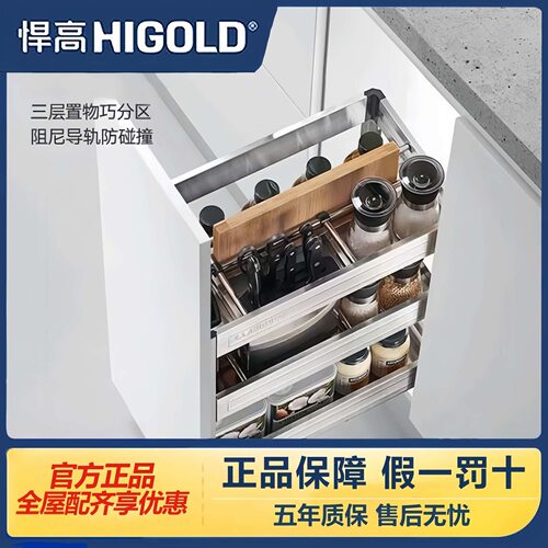 悍高PDL一体式304不锈钢调味料双层分体式调味篮厨房橱柜置物架