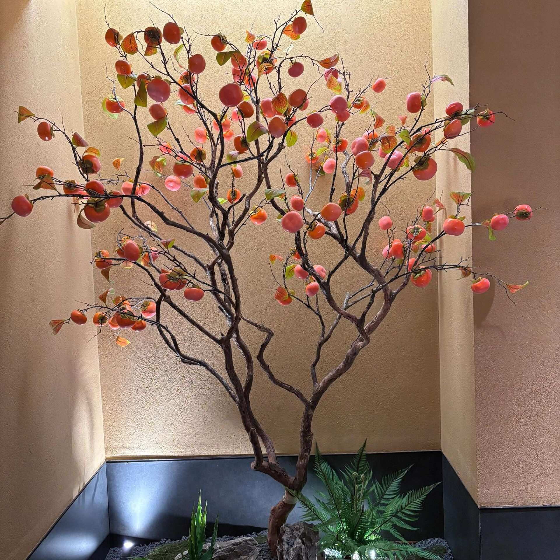 仿真柿子枯树枝 仿真树配材家庭装饰花假花摆件方柿树仿真果树