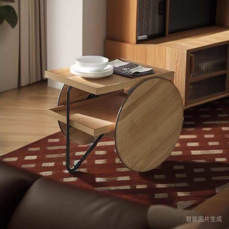 红酒置物架设计师复古木质高级餐车铁艺餐边几柜可移动酒水小推车