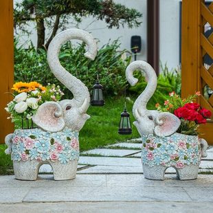 太阳能大象花盆花园民宿院子阳台造景布置庭院花园装 饰户外摆件