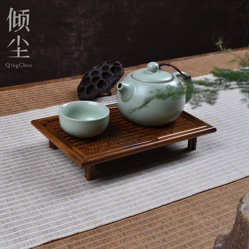 倾尘 玉竹小茶台 竹编席面茶盘 奉茶盘 壶承 迷你小茶桌模型摆件