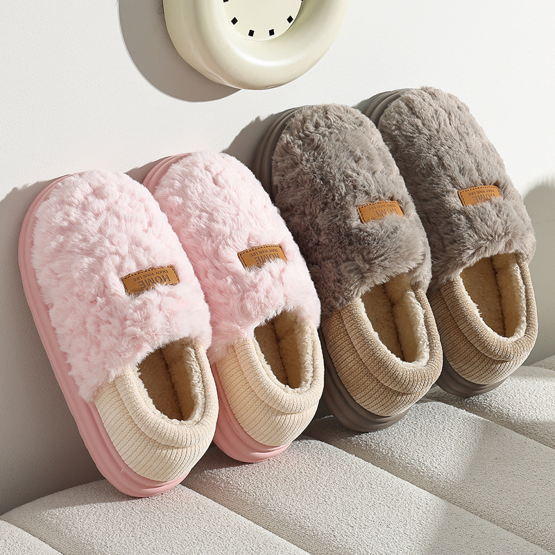 冬季时尚保暖包跟棉拖鞋女加绒加厚居家软底耐磨舒适棉拖男士