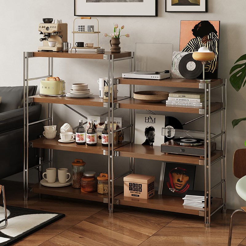 中古置物架日式落地厨房微波炉储物架客厅阳台书架钢木简约展示架