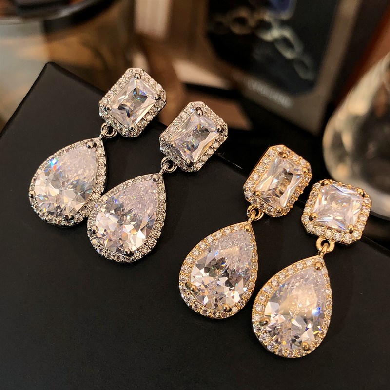 超仙小短款水滴百搭显瘦耳环女新娘结婚耳钉婚纱礼服气质精致耳饰