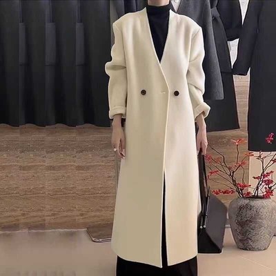 高级感白色双面羊绒呢子大衣女秋季新款法式赫本风中长款毛呢外套