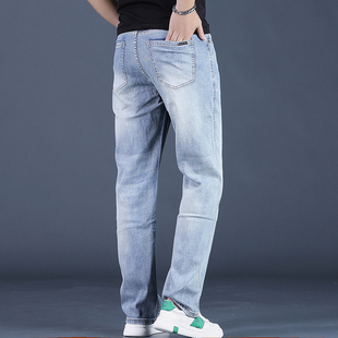 宽松直筒阔腿裤 男士 牛仔裤 高端2024夏季 九分裤 蓝色时尚 潮男裤 新款